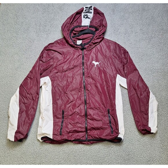 Victoria’s Secret PINK Maroon Full Zip Lined Rain Windbreaker Jacket Size M-L - Picture 1 of 10